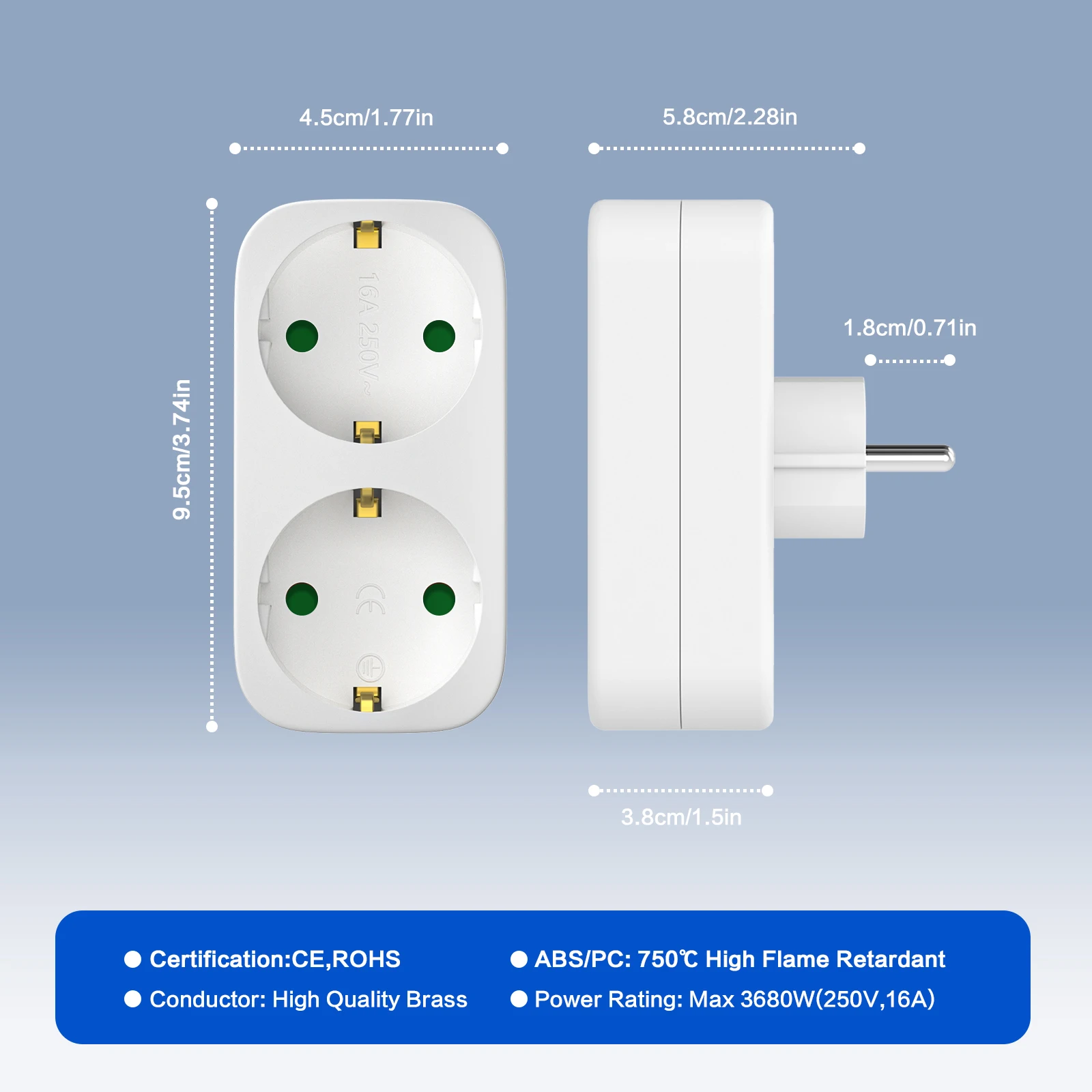 2-in-1 portable travel adapter plug socket adapter, high flame-retardant material travel household expansion socket 2