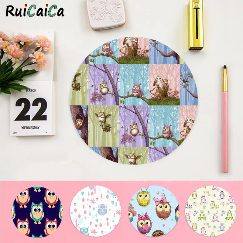 Высококачественный круглый коврик для мыши RuiCaiCa с милым рисунком совы новая