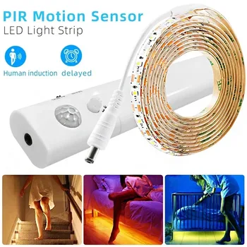 PIR LED 모션 센서 LED 스트립 램프, 5V LED 캐비닛 아래 램프 테이프 리본 다이오드 라이트, 배터리 전원 TV 백라이트 조명