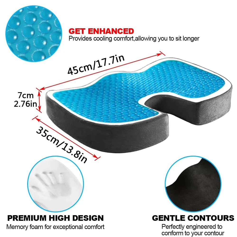 Gel Enhanced Seat Cushion Non-Slip Orthopedic Gel Memory