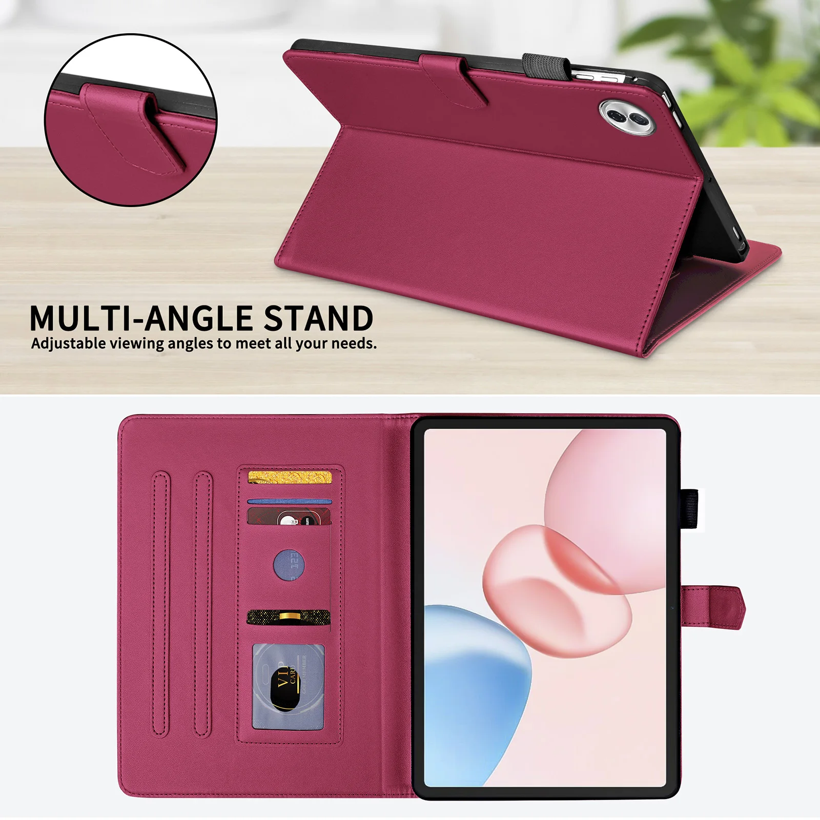 Premium Leather Wallet Stand Case for Tablets - Elegant Book Cover with Adjustable Stand