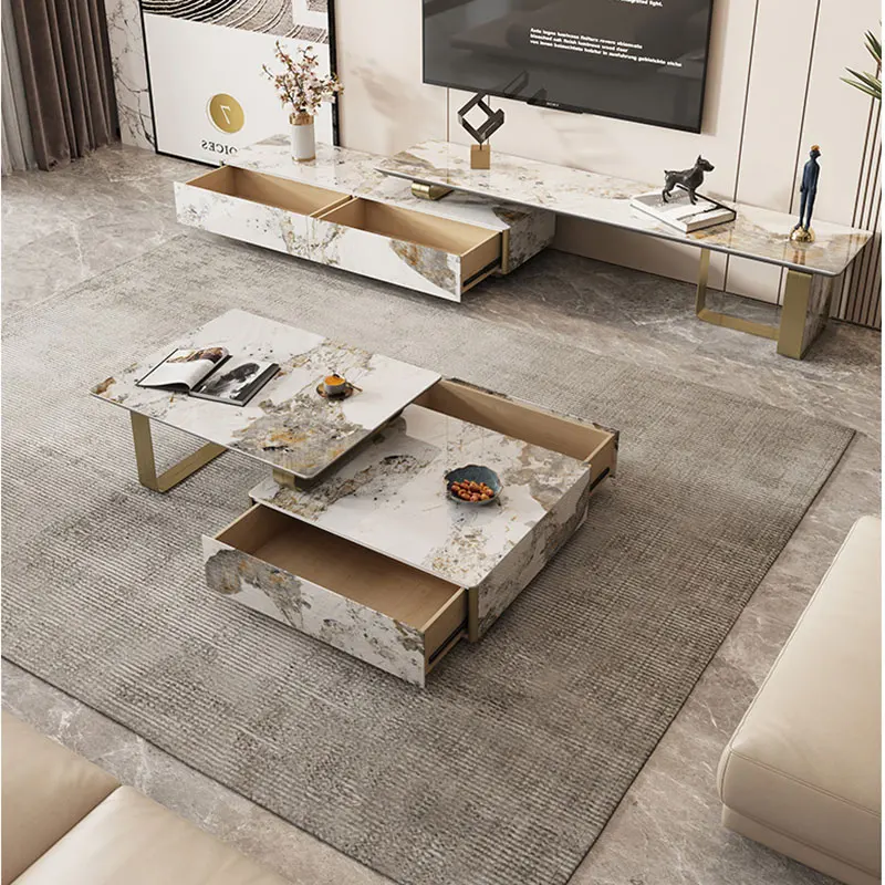 Tavolino Da Tè Tavolino Da Caffè Con Piano In Marmo Con Contenitore Tavolo Centrale Moderno Set Porta Tv In Legno Per Mobili Da Soggiorno