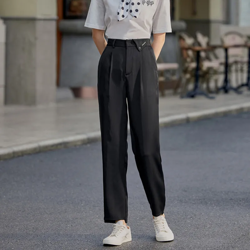 INMAN Summer Casual Women's Pants Commuter Trousers Versatile High Waist Office Lady Fashion Loose Elegant Long Pants Pure Color