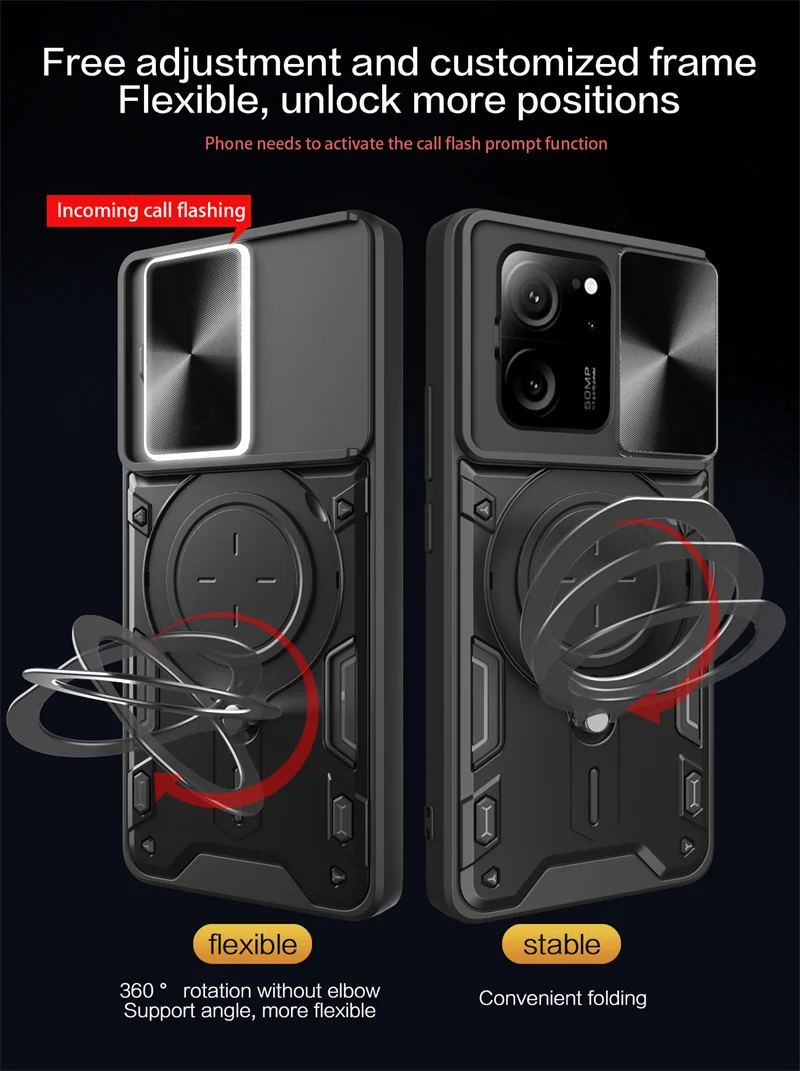 Shockproof Armor Ring Slide Lens Protective Case - Back Cover