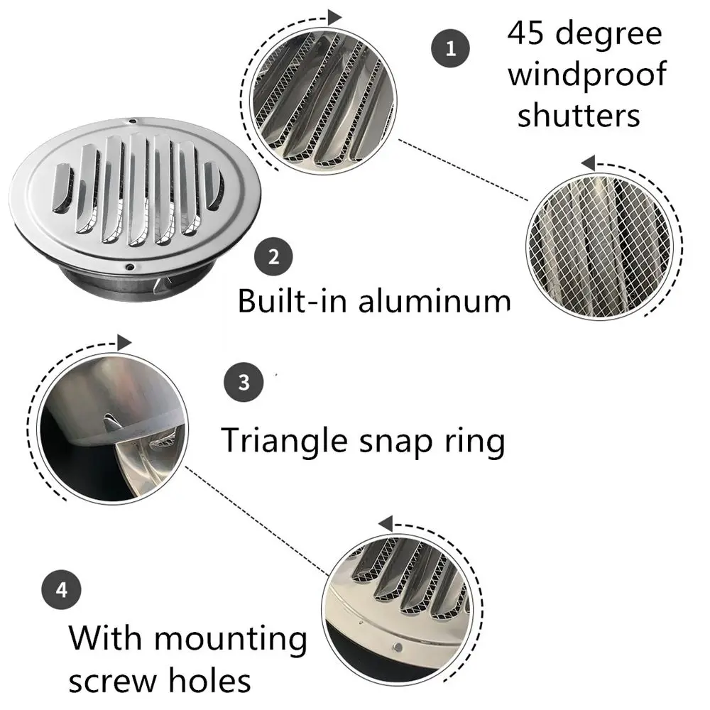 Stainless Steel Exterior Wall Air Vent Grille Various Size Round Ducting Ventilation Grilles Home Office