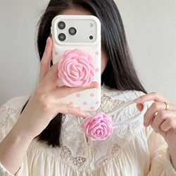 Charming 3D Polka Dot Silicone Case with Rose Flower Design and Strap - iPhone 13 (With strap - White)