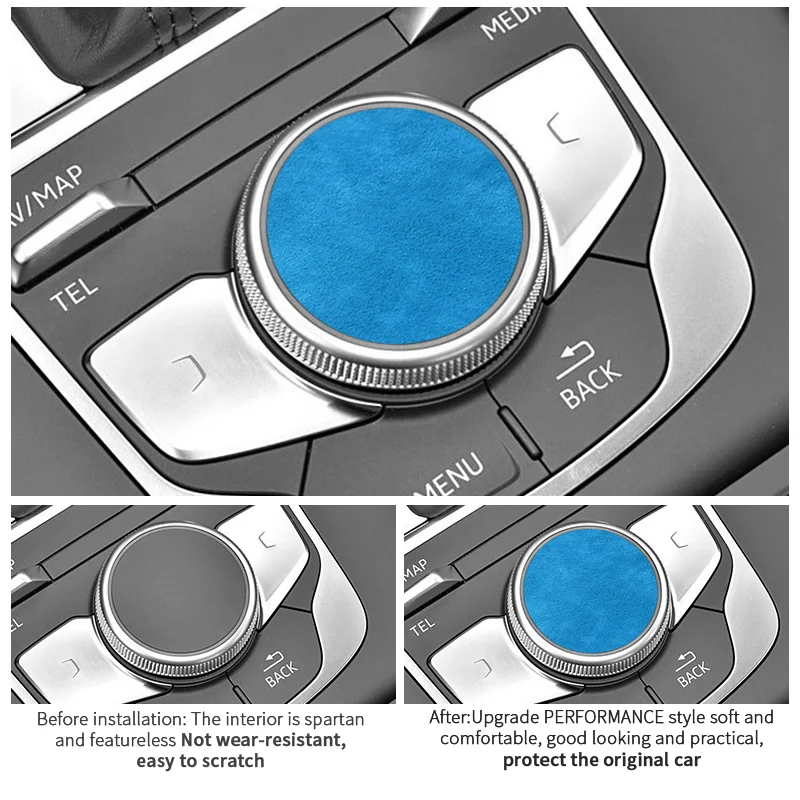 For Audi Sport 8V A3 S3 (2014-2019) Car Multimedia Knob Button Panel Cover Trim Sticker Made of Alcantara Interior Accessories