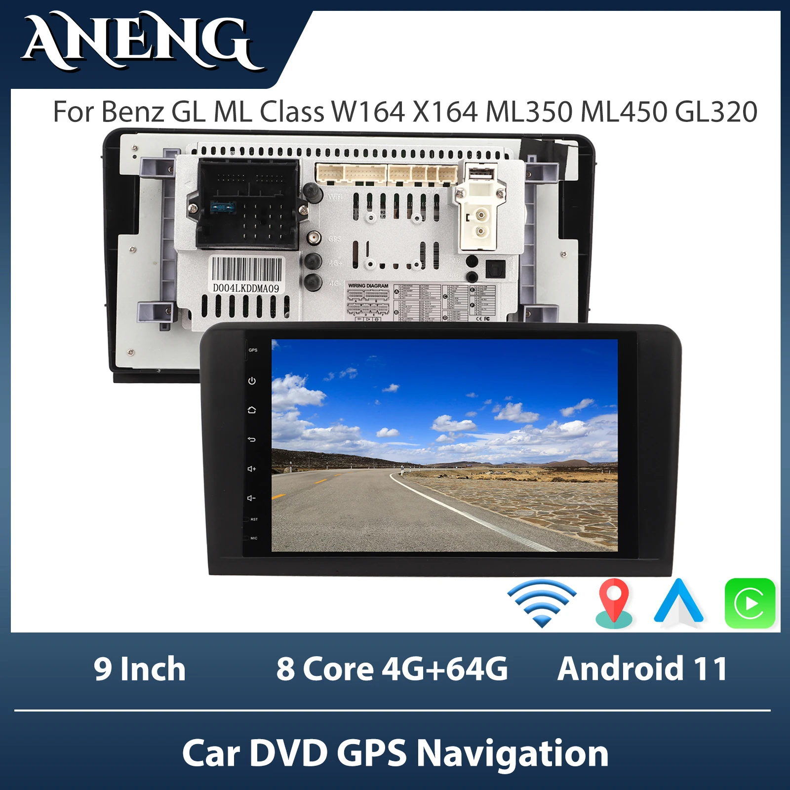 

9-дюймовый автомобильный DVD GPS навигатор Bluetooth стерео WiFi беспроводной Carplay Mirrorlink для Benz GL ML Класс W164 X164 ML350 ML450 GL320