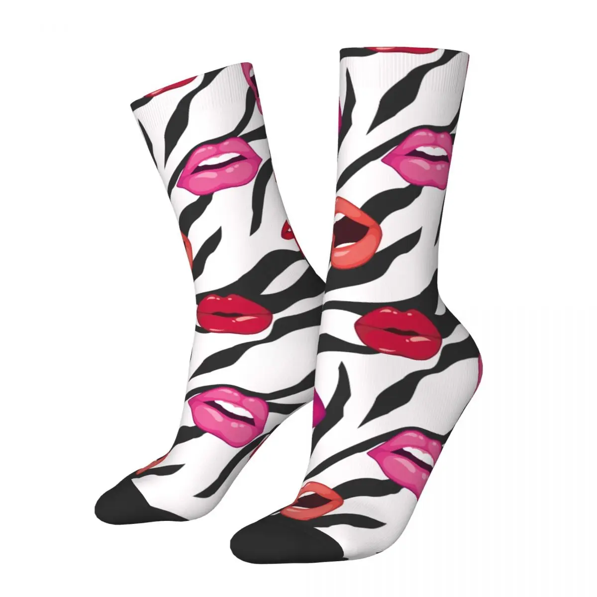 

Autumn Winter Colorful Unisex Sexy Lips On Zebra Socks Sweat Absorbing Basketball Socks