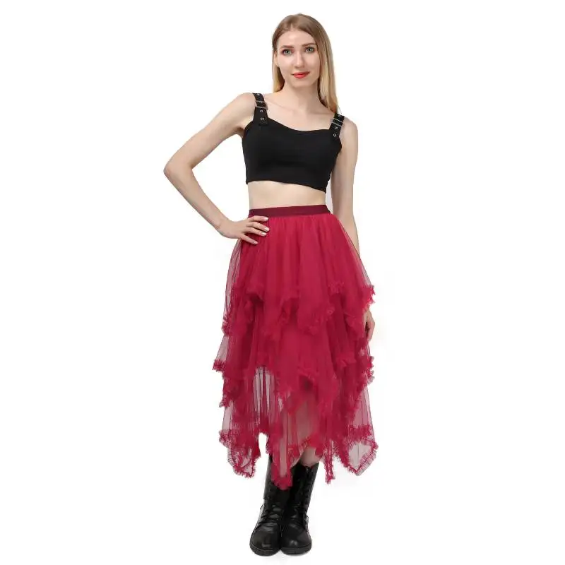 WENAM Fashionable Tutu Tiered Tulle Midi Skirt Elastic Waist Ruffle Tiered Fairy Skirt Women 2023 New Korean Sweet Fairy Costume