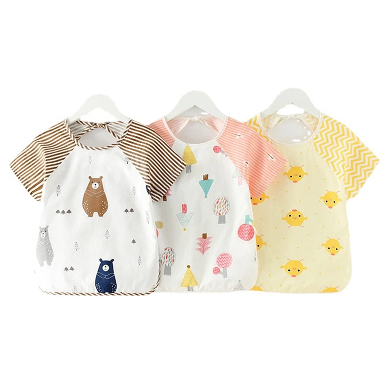 Cute Cartoon Baby Bibs Waterproof Colorful Infant Bib Full Sleeve Gown Children Long Sleeve Apron Coverall Feeding Drawing Bibs baby accessories box