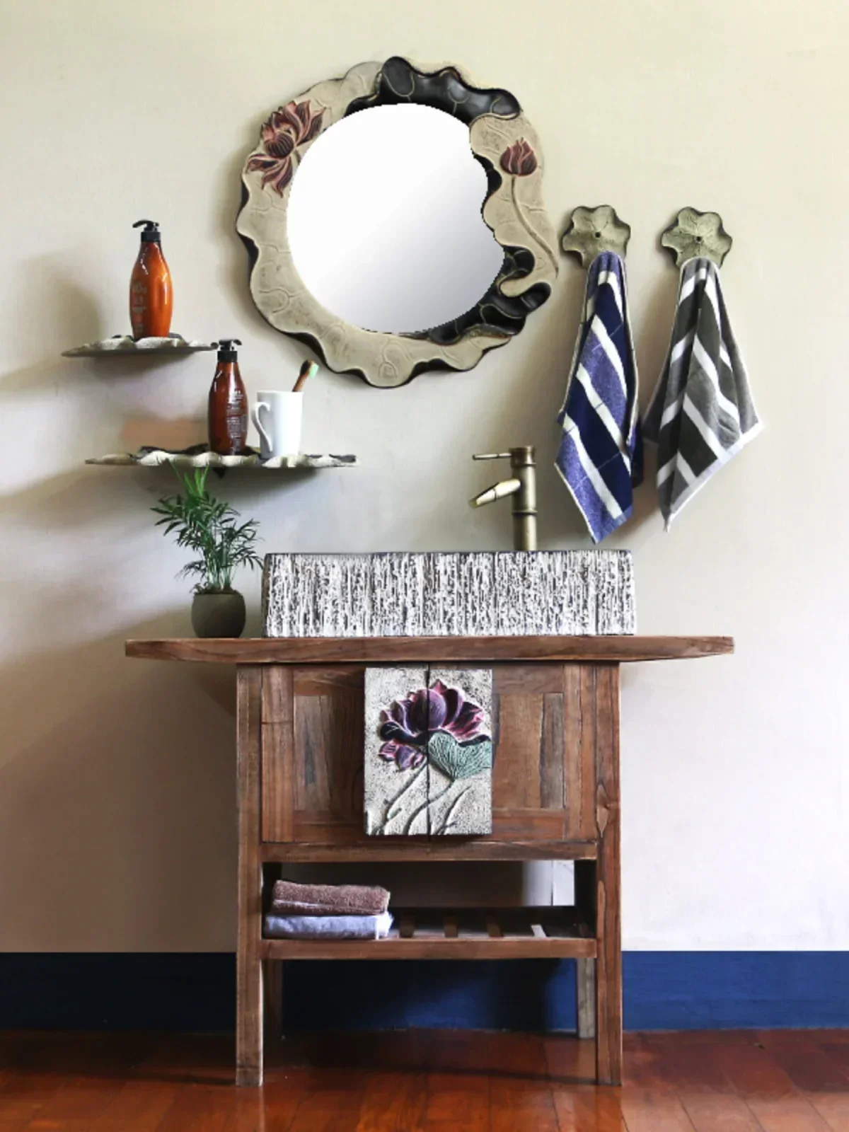 ~Retro toilet washbasin bathroom cabinet Chinese washbasin integrated cabinet balcony combination