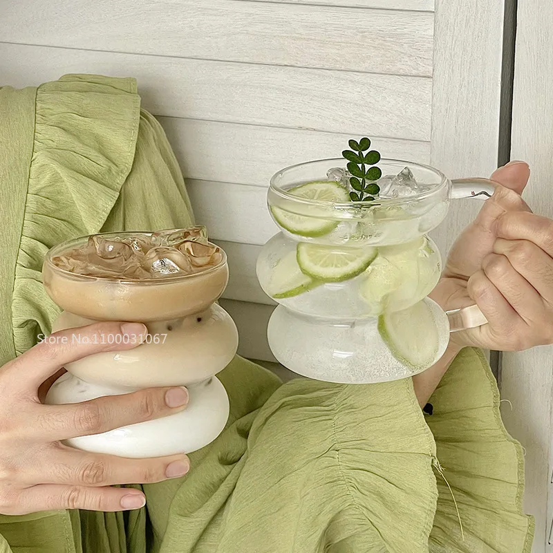Glass cup Transparent Heat Resistant Glass Coffee Mug Glass Latte Cup Breakfast Mug Milk Water Cocktail Cup Beer Drinking Glasses