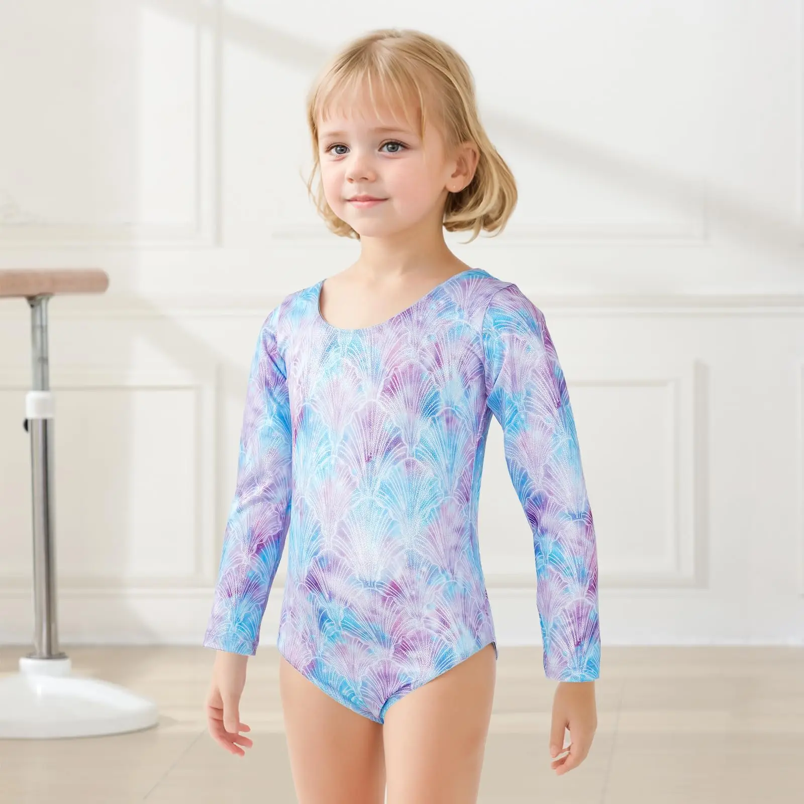 Leotards for Girls Gymnastics, Long Sleeve Sparkly Dance Biketards with Shorts Ballet Tumbling Outfit for 3-12 Years