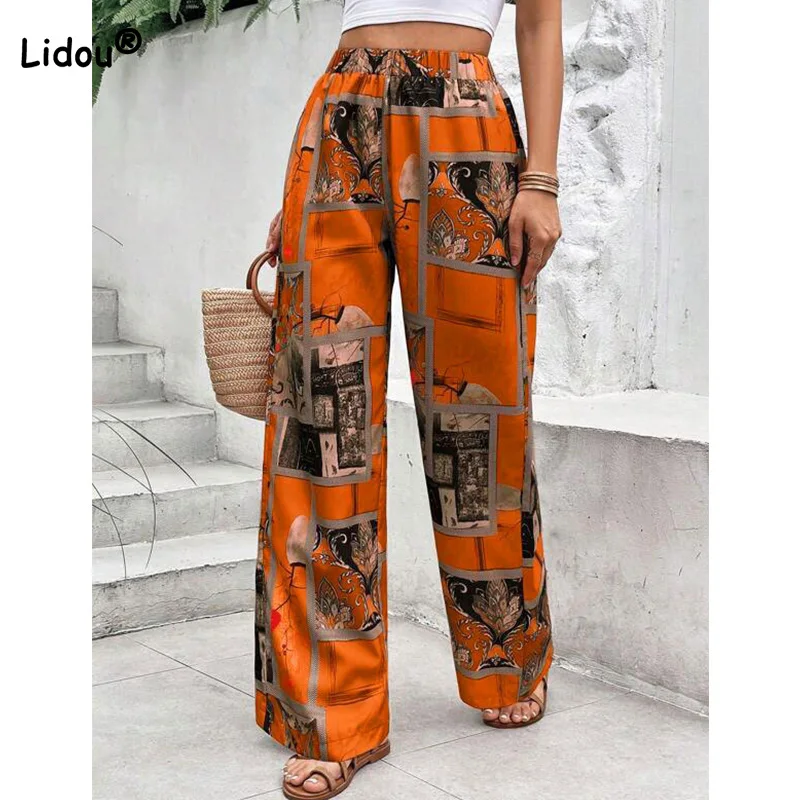 Women's Loose-fitting Casual Geometric Printed Straight Leg Sports Pants Spring Autumn Streetwear Elastic Mid Waist Trousers color blocked geometric elastic sports wide headband in multicolor size one size