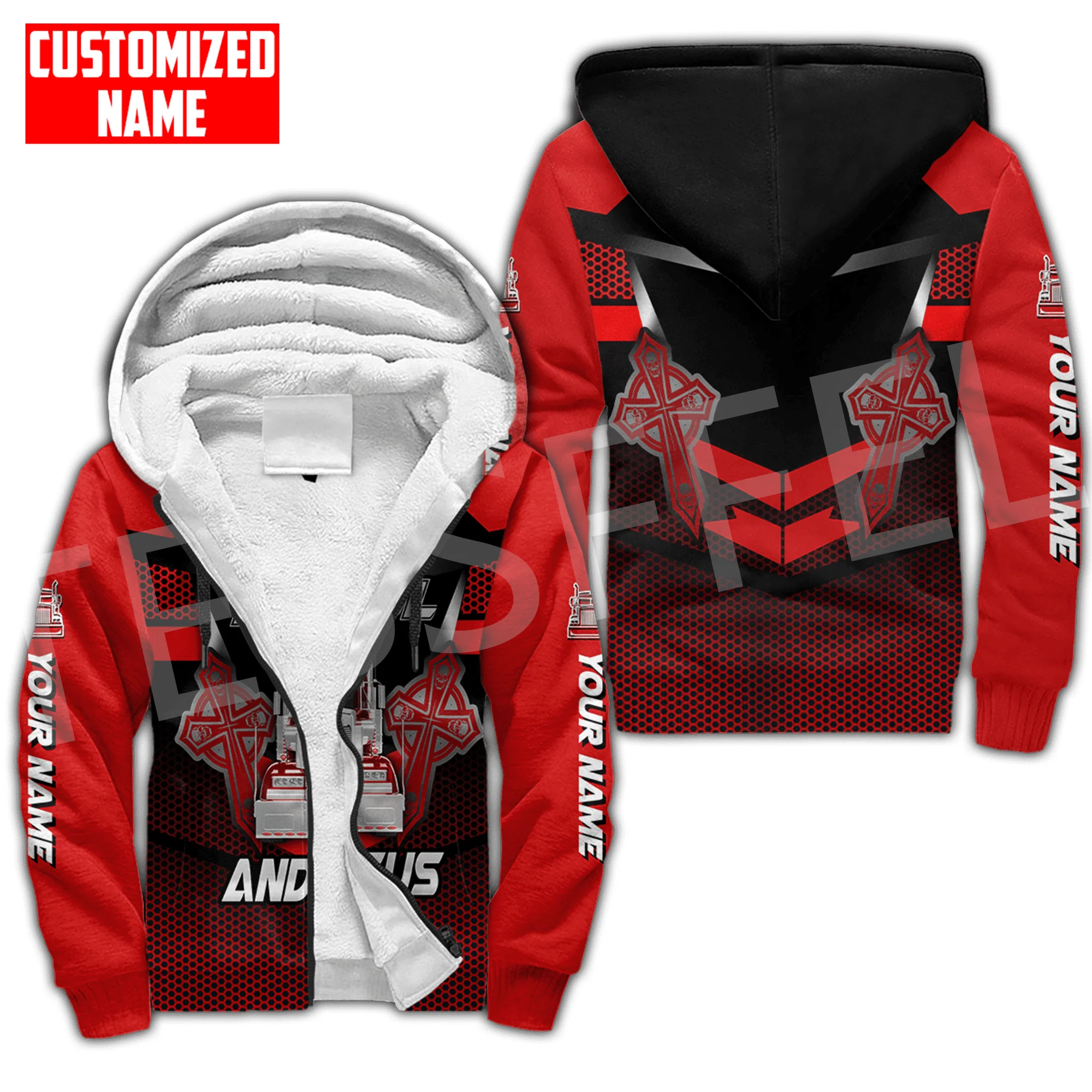 Custom Name Truck Operator Cosplay Trucker Driver Worker Tattoo Harajuku Autumn Winter Thicker Overcoat Fleece Hoodies Jacket X4