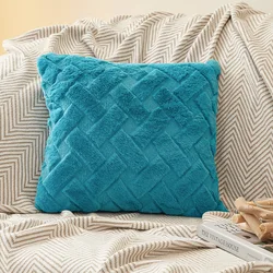 Luxurious Plush Throw Pillow Cover - Soft Cotton Decorative Cushion Case for Sofa, Bed, and Living Room Decor (Peacock Blue)