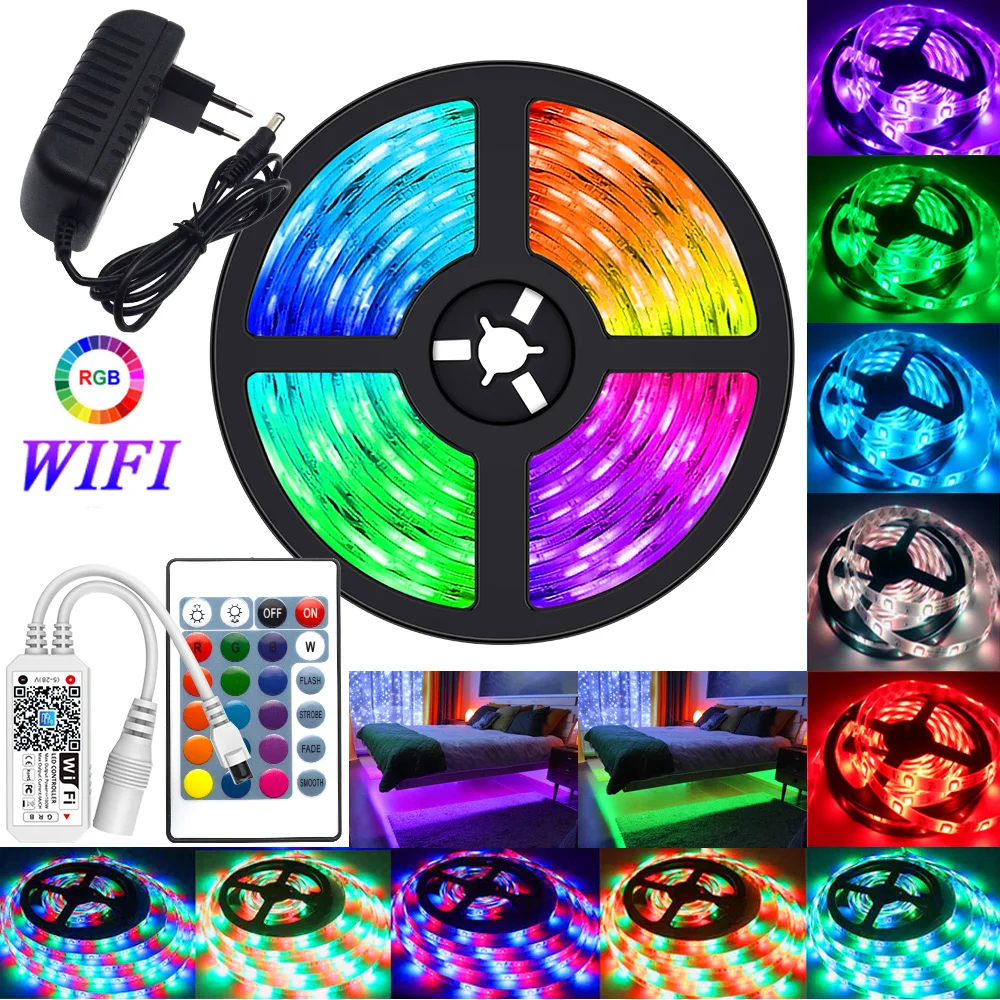 LED Strip Lights USB Rechargeable RGB Ribbon Home Bedroom Decor w/Remote Control 