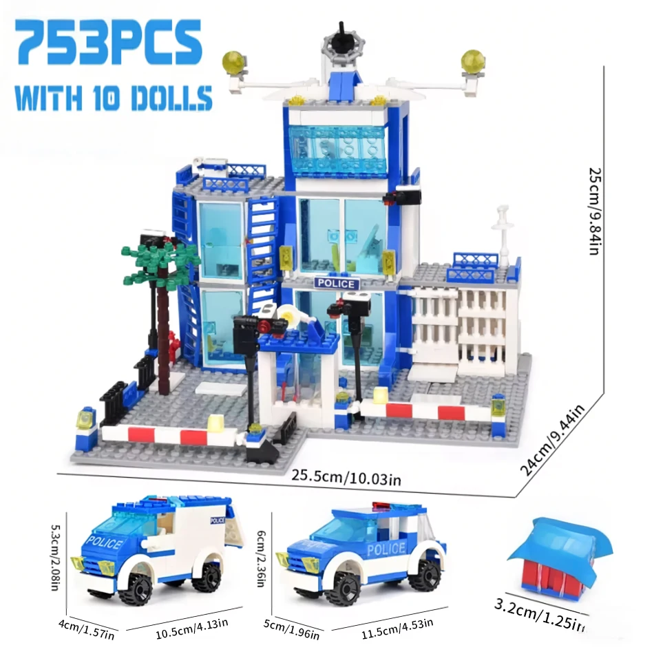 City Police Station Building Blocks Set Boys DIY Car Figures Bricks Educational