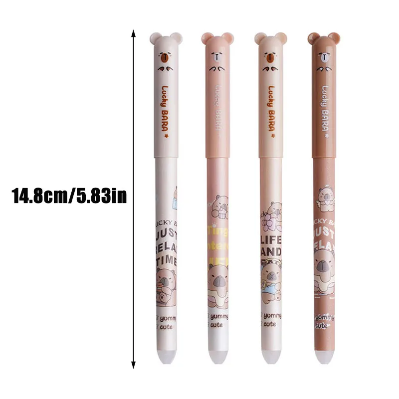 14pcs/set Cute Brown Bear Erasable Gel Pens Fine Tip - 0.5mm, Blue/Black Erasable Ink Pen Refills Rods Washable Handle Supplies 2