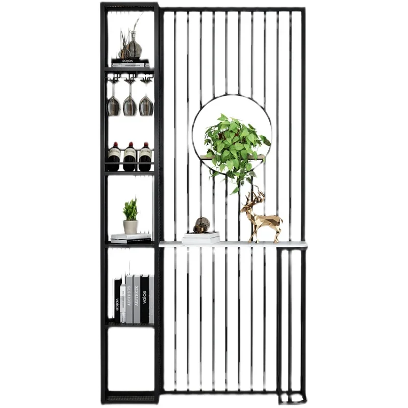 Simple home screen door rack partition living room metal wine cabinet stainless steel baffle grille