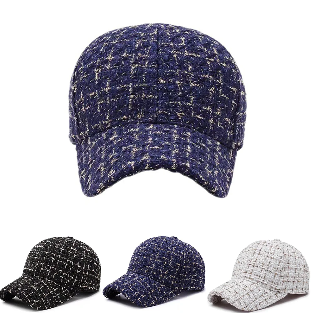 Autumn Winter Women Baseball Cap Gold Thread Tweed Snapback Caps Female Adjustable Outdoor Warm Sun Hat Dad Hats
