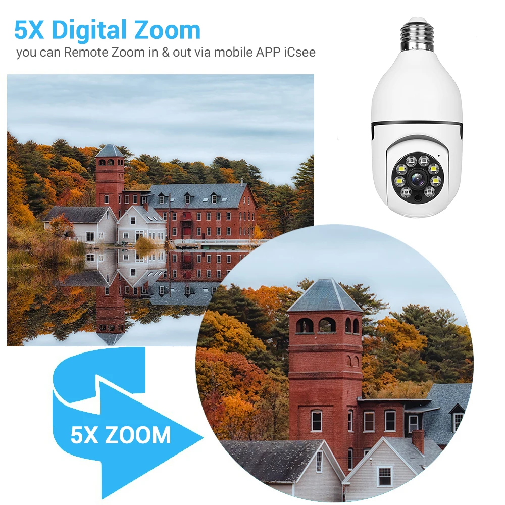 4MP E27 Bulb Camera WiFi Indoor Video Surveillance Home Security Full Color Night Vision AI Auto Human Tracking ICSEE APP 1080P 6