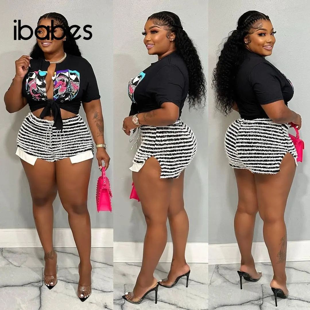 Black White Stripes Knitted Women Shorts Side Slit High Waist Short Trousers 2023 Summer Sexy Night Club Party Bottoms Capris