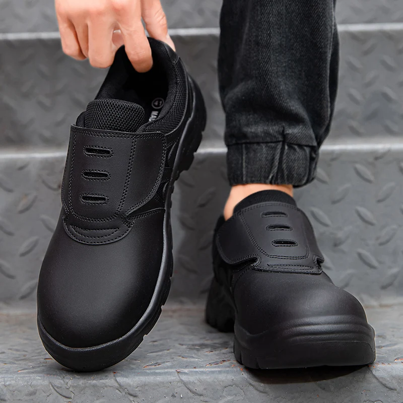 big size men fashion steel toe caps work safety shoes soft leather worker security boots black white safe sneakers man footwear