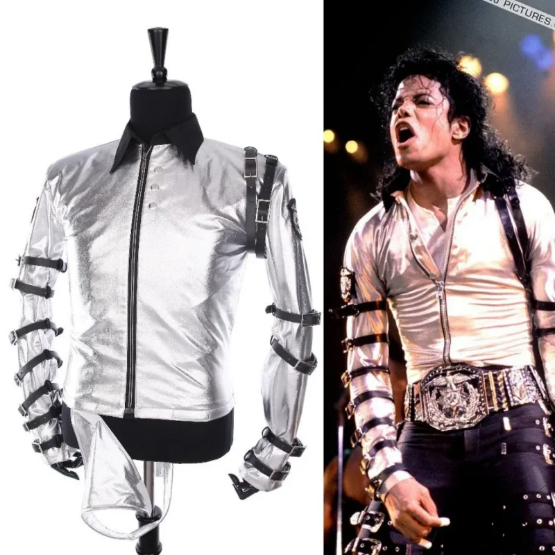 Rare Cosplay Michael Jackson BAD Tour Bule Bodysuit Skinny Jacket Punk Style Heavy Metal Music Ultimate Collection