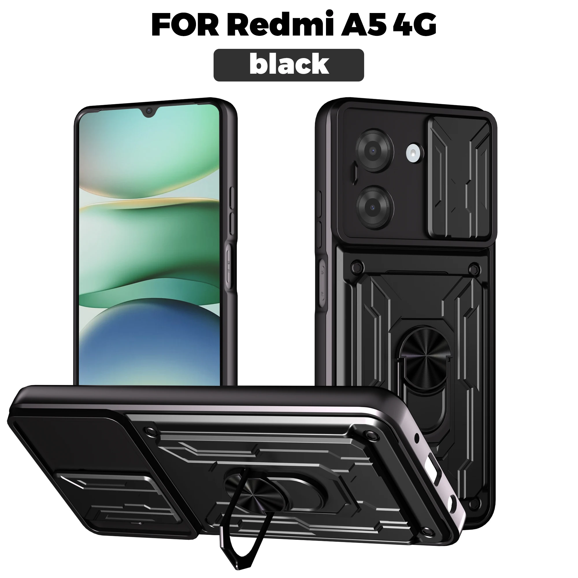 Rugged Armor Magnetic Bracket Case with Card Storage and Slide Camera Protection Cover