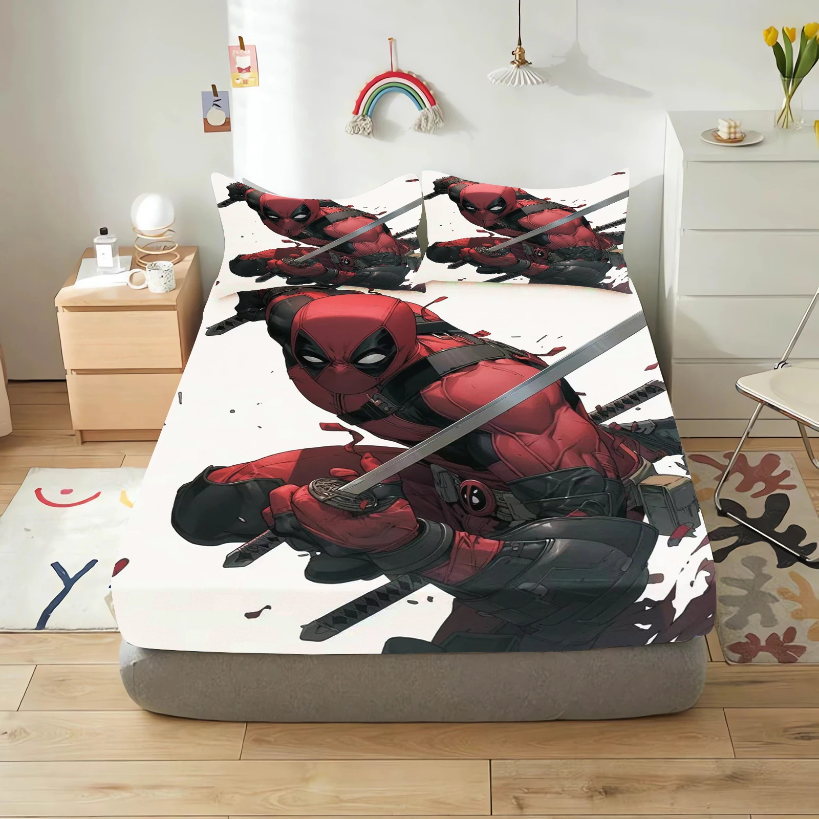 Deadpool and Wolverine Cartoon Fitted Sheets Anime Printing Children's Bedroom pillowcase Set Polyester Adult Gift Bedding Sc2fe8e92e33e489a90accfad599a88ff2