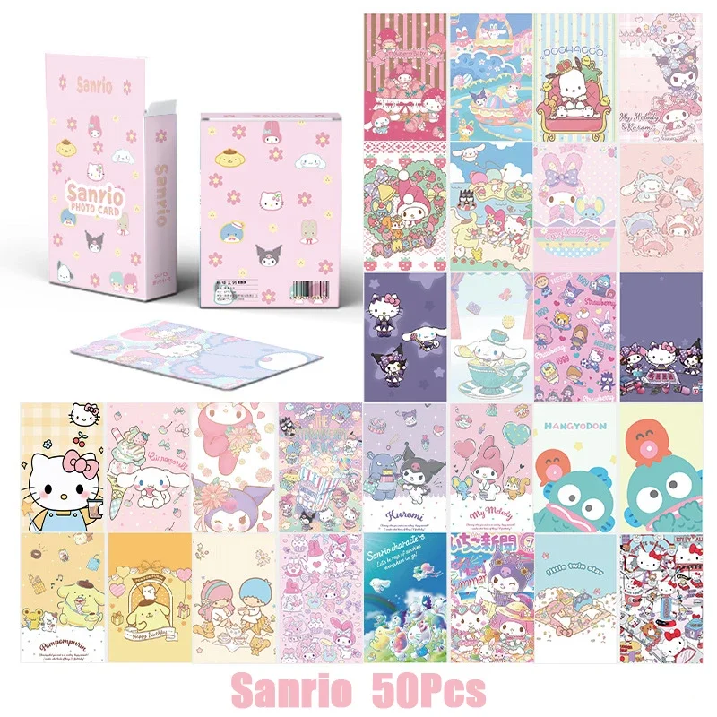 

MINISO 50 шт./коробка Sanrio карты Kawaii Kitty Cat Kuromi Melody Cinnamoroll почтовые карты коллекция для детей девочек Подарки на день рождения