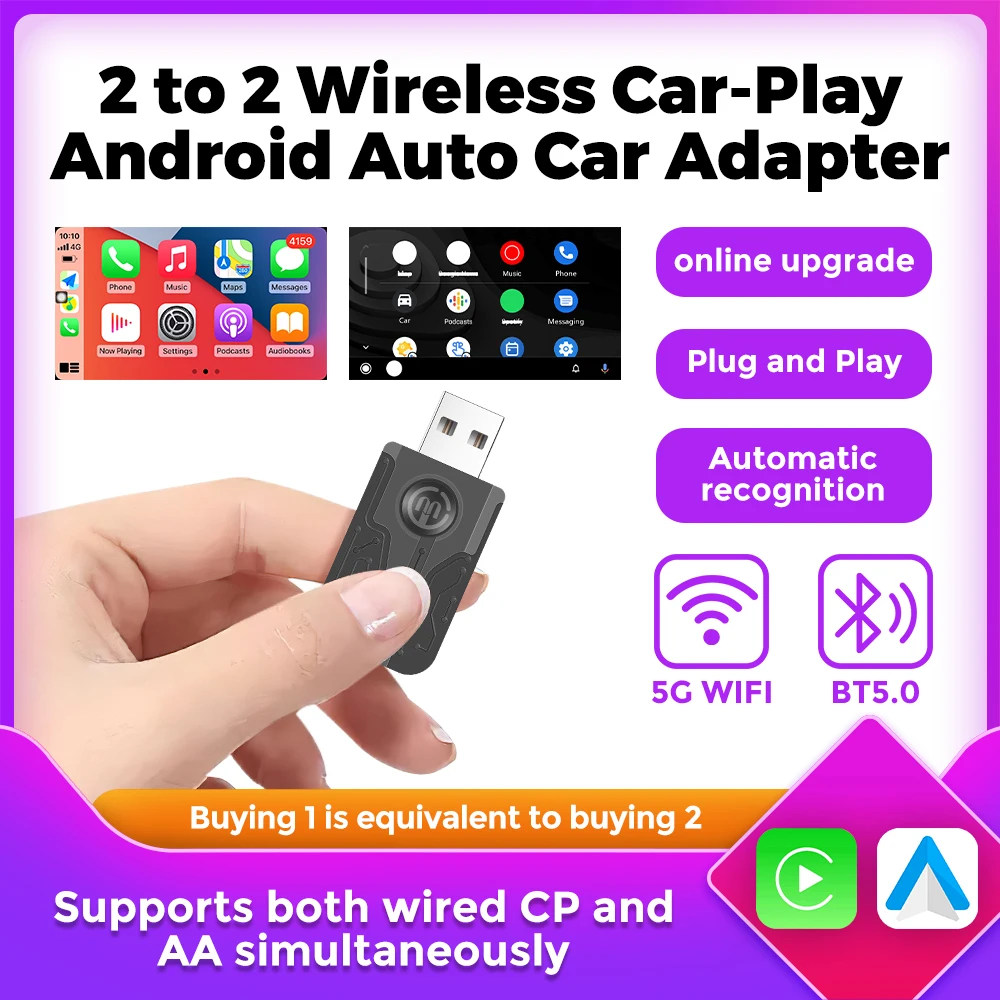 2024 미니 카플레이 안드로이드 자동 무선 어댑터, 스마트 USB 동글 플러그 앤 플레이, 볼보 벤츠 Mg 기아 체리 VW 오펠용, 신제품