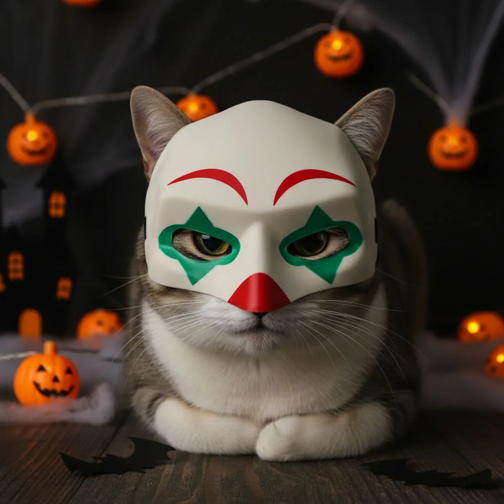 Cat Bat Mask Halloween Costumes Accessories, Halloween Cat Bat Clown Mask for Cats Pet Cosplay Apparel, Pet Costume Cat Products