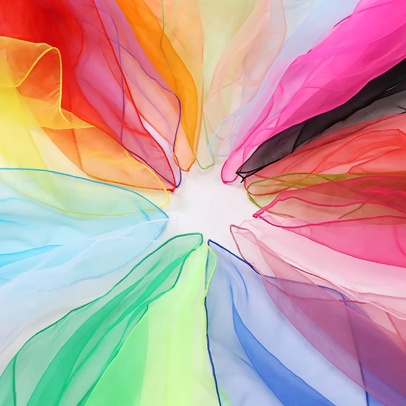 60cm Dancing Small Silk Scarves Women Performance Candy Color