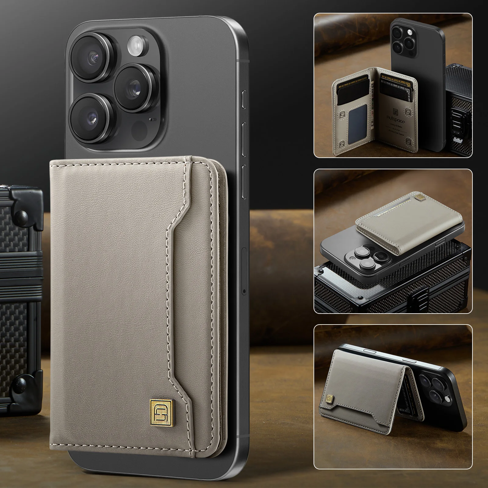 Detachable Magnetic Leather Wallet Phone Case with Stand and Card Holder