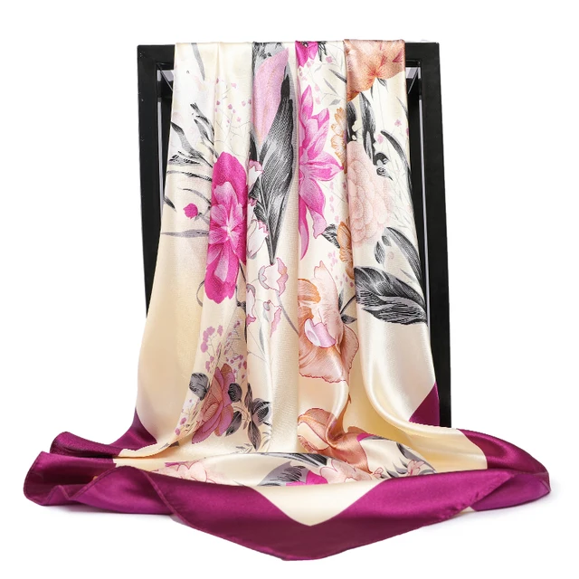 90*90cm luksusowa marka plac szalik moda plaża głowa kobiety Silk Wrap wiosna lato szal panie Foulard Bandanna tłumik hidżab 6