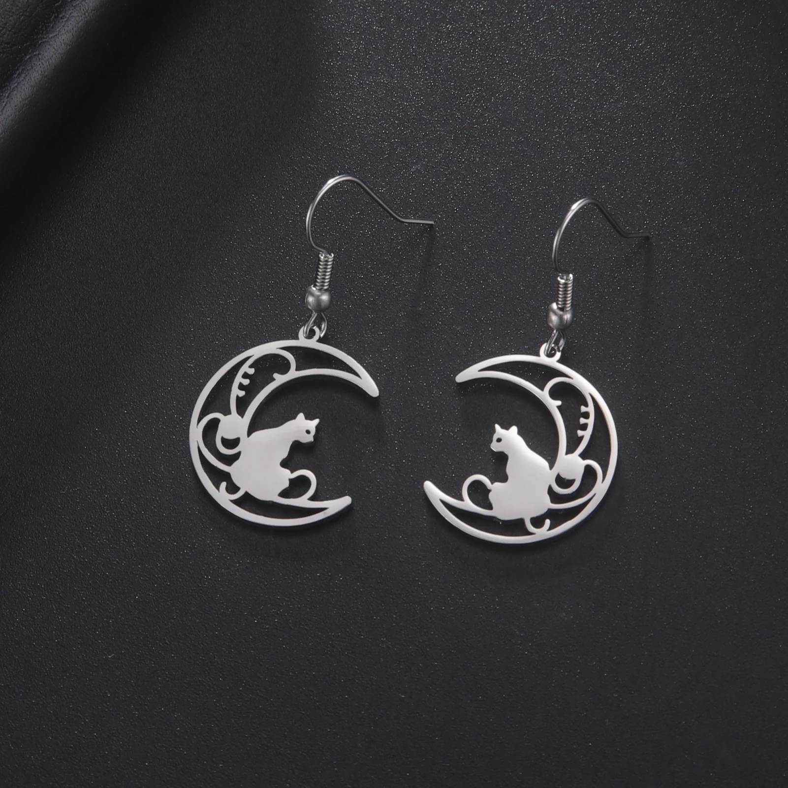 Kkjoy Mode niedlich Edelstahl Gold Farbe Mond hohle Katze Tropfen Ohrringe für Frauen Schmuck Geburtstags geschenk Großhandel – Detail 10
