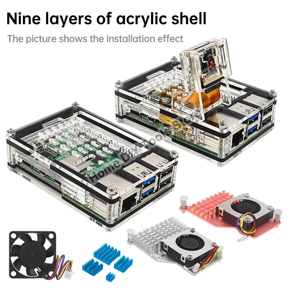 

9-слойная прозрачная акриловая фотовспышка для Raspberry Pi 5