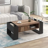 Anajqaqia Table de canapé, table basse moderne avec tiroir sans poignée et compartiment de rangement, espace de rangement double face 3