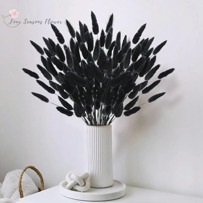 

65PCS Nature Black Bunny Rabbit Tail Dried FlowerBouquet Boho Home Decor Halloween Pamaps Grass Wedding Party DIY Accessories