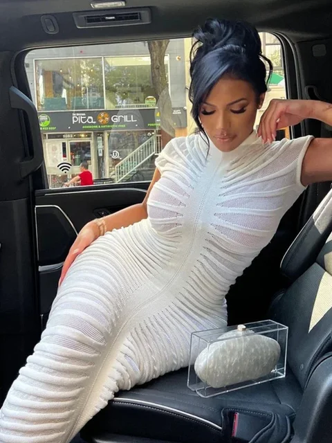 XIZOU 여성용 우아한 바디콘 니트 드레스, 섹시한 파티 이브닝 맥시 드레스