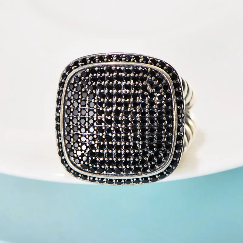 BOCAI S925 anelli in argento Sterling 2022 New Fashion Square Blue White Black zircone Weaven Argentum Viking Jewelry per uomo donna