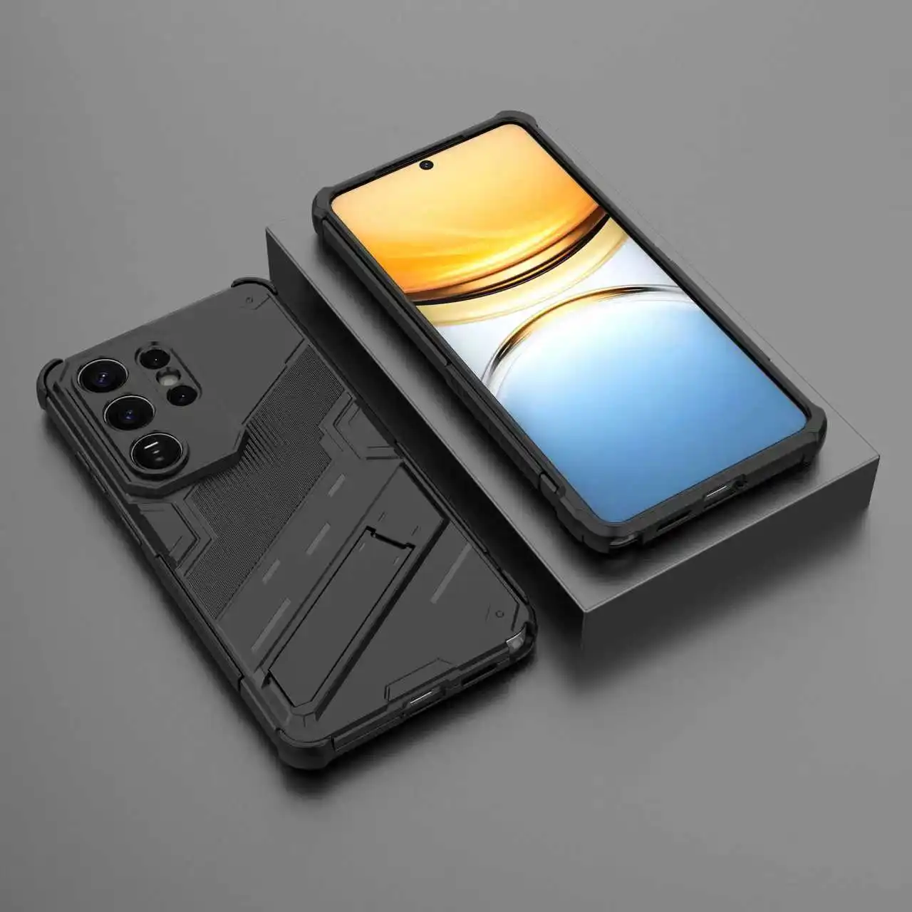 Armor Shockproof Phone Case with Holder and Lens Protection