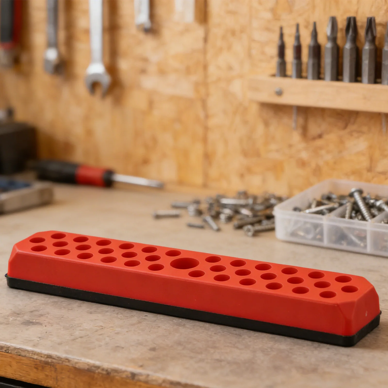 1 Stück magnetischer Sechskant-Bithalter für 1/4-Zoll-Schraubendreher-Bits mit 43 Löchern, Aufbewahrungswerkzeuge für Werkzeugkasten, Werkbank, Bits-Basis, 180 x 20 x 31 mm – Detail 2