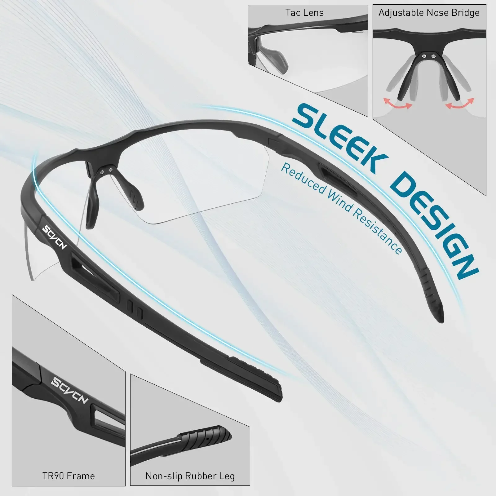 SCVCN Photochromic Cycling Glasses Men UV400 Bicycle Glasses MTB Outdoor Sports Cycling Sunglasses Road Bike Glasses Eyewear