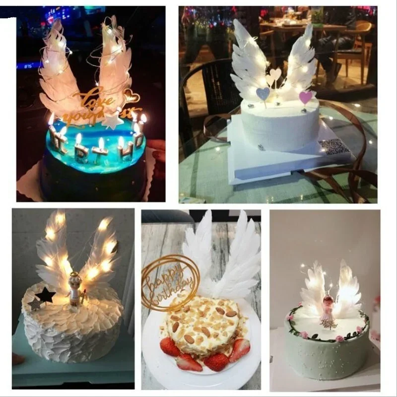 

Cute Angel Wings Feather Cake Top Hat Baby Shower Baby Birthday Party Decorations Wedding Dessert Cake Decoration Tools