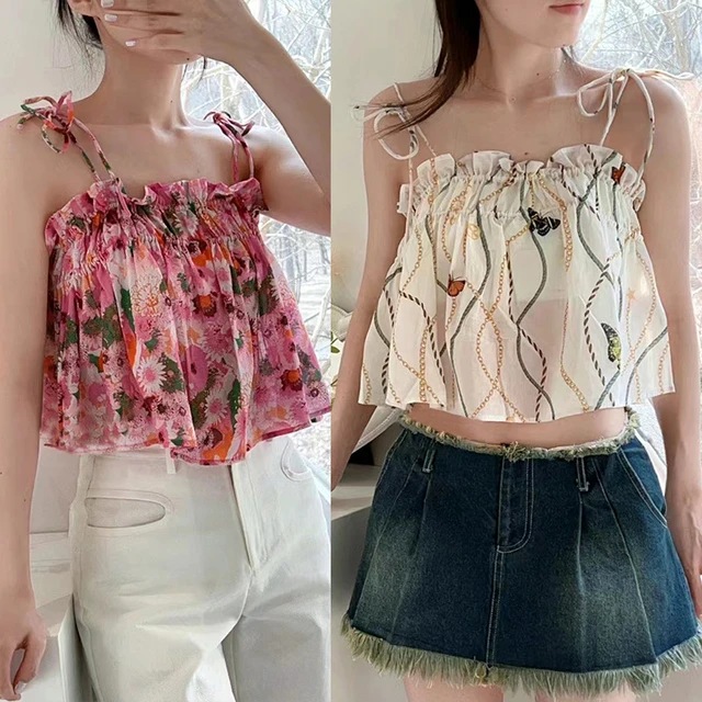 2023 Spring Summer New Women Loose Floral Pattern Printing Thin Camisole -  AliExpress