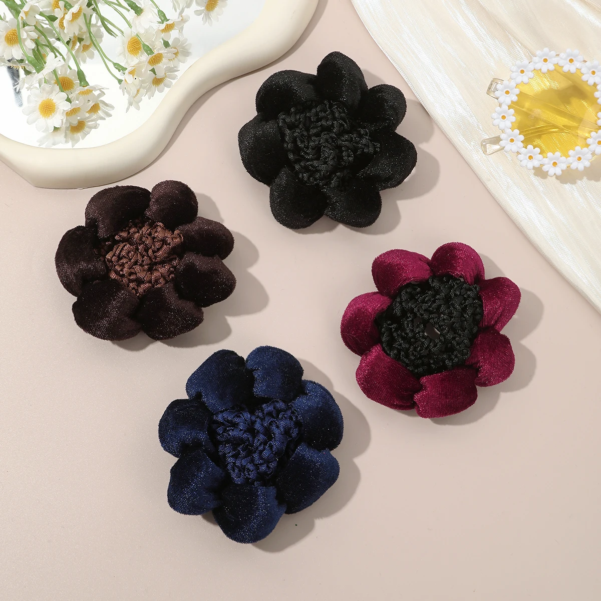 1pc Fashion Hair Net Girl Adjustable Elastic Pleated Lacework Ponytail Holder Mesh Hairband Meatball Head Hair Rope Headwear